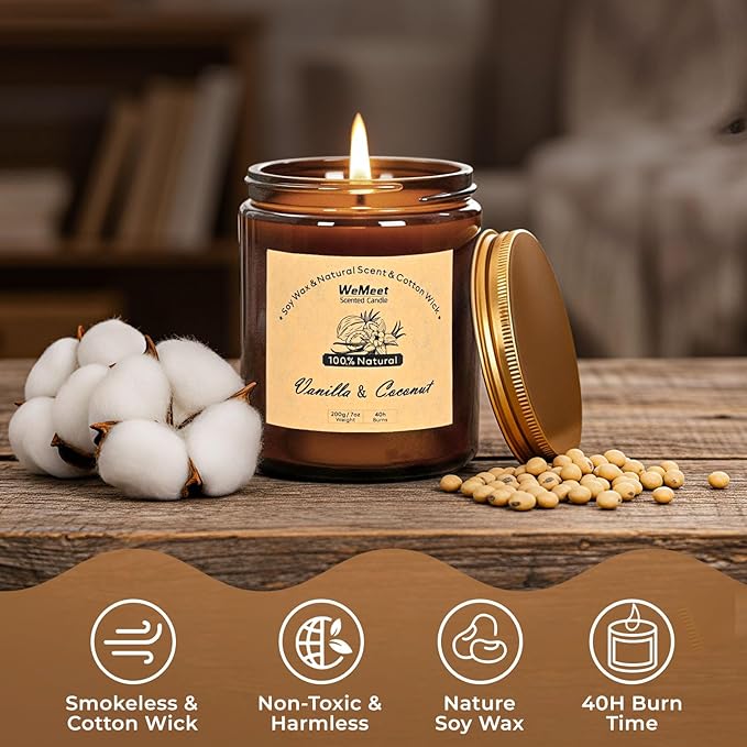 Candles for Home Scented 2 Pack, Vanilla Scented Candle with Dried Flowers, Coconut Vanilla Soy Candles with Crystals, Candle Set for Creating a Relaxing Ambiance
