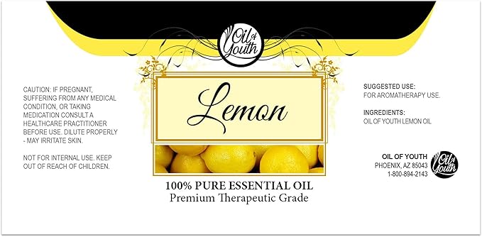 Oil of Youth - Lemon Essential Oil (16oz Bulk) Pure Therapeutic Grade Essential Oil for Aromatherapy, Diffuser, Skin Therapy, Calming