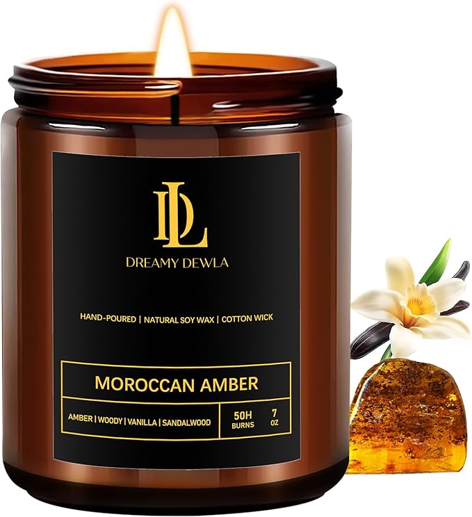 Scented Candles for Men, Moroccan Amber Candle for Home, Soy Wax Candles Gift for Birthday Father's Day Thanksgiving Day Anniversary