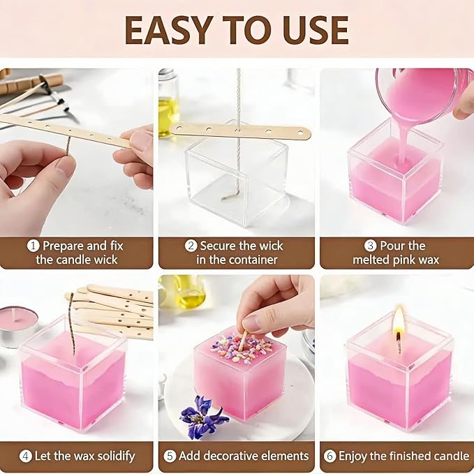 Candle Wick Making Kit, 90 Cotton & 10 Wood Wicks, 4 6 8 Inch Pre-Waxed Cotton Wicks with Wick Holders, Metal Tabs, Stickers, Labels, Twine for Soy, Beeswax, Jar, Pillar Candle Making