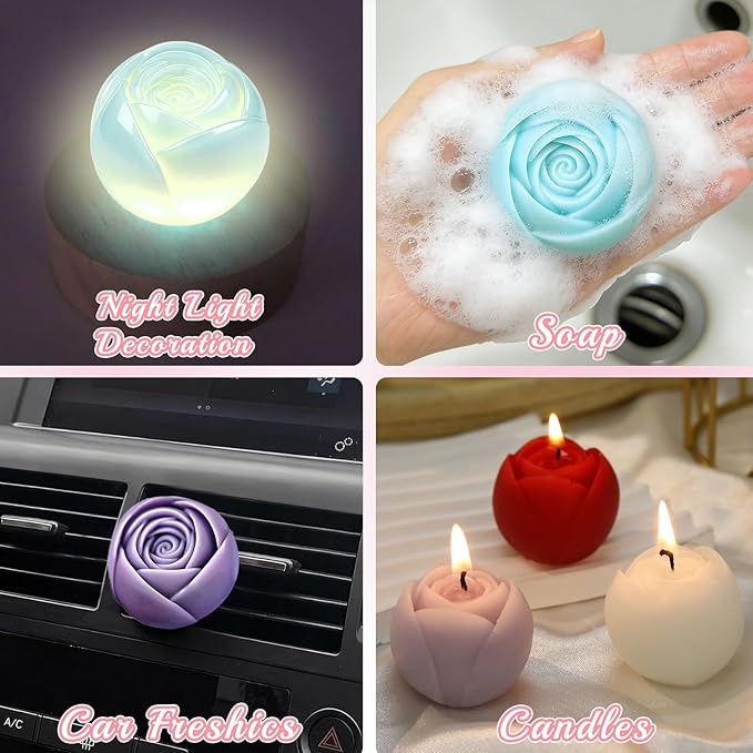 2Pcs Rose Candle Mold, 3D Budding Rose Silicone Molds for Candle Making, Handmade Roses Flower Soap, Epoxy Resin Casting, Wedding Party Valentine’s Day Mothers Day Gifts