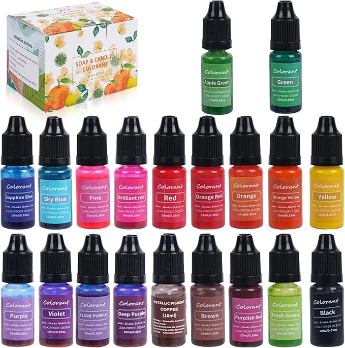 20 Vibrant Colors Candle Dye - Highly Concentrated Liquid Candle Colorant for Soy Wax