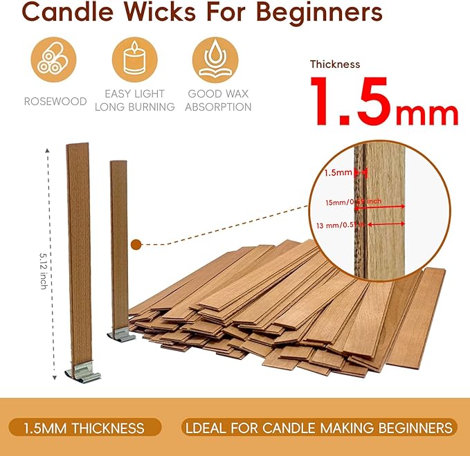 150 Pcs Candle Wick Set with Storage Box, Double-Layered Rosewood Wicks, Cotton Wicks, Trimmer, Tweezers & More, for DIY Candle Making & Gifting (Trimmer+ Wooden(5.1")+Cotton(6"))