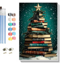 TCDZMYGS Christmas Paint by Numbers Kit for Adults Beginner,Xmas Tree Books Paint by Number Kits with Frame,DIY Acrylic Oil Painting by Numbers for Home Wall Decor 7.9 x 11.8 inch