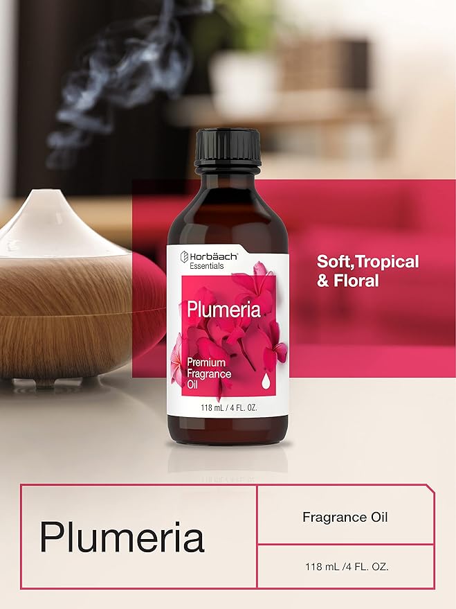 Horbäach Plumeria Fragrance Oil | 4 fl oz (118ml) | Premium Grade | for Diffusers, Candle and Soap Making, DIY Projects & More