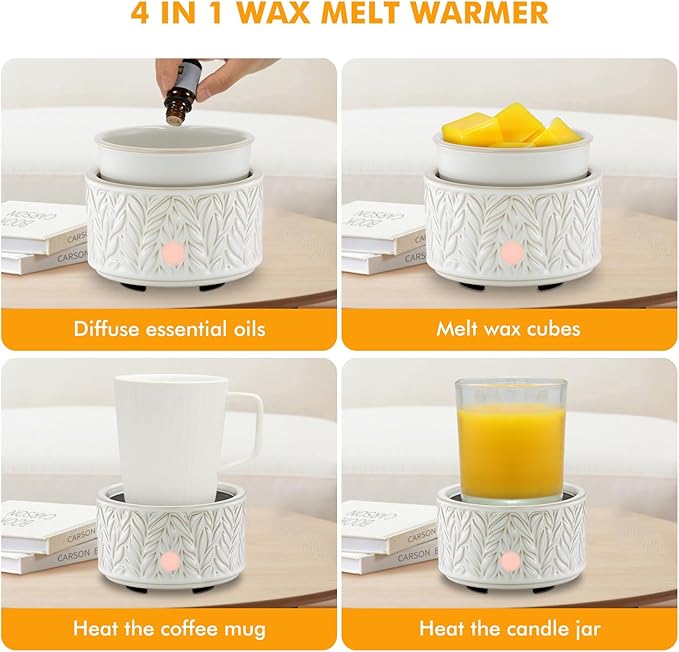 EQUSUPRO Wax Melt Warmer for Scented Wax -4-in-1 Electric Ceramic Candle Wax Warmer Fragrance Wax Burner Melter for Home Office Bedroom Gift & Decor (Kiln-Change White)