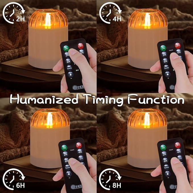 Rechargeable Jar Flameless Candle, Flashing LED Pillar Real Wax Candle with Remote Control and Timer, Black Pumpkin Glass Electronic Candles for Room Decoration, 1 Set of 3
