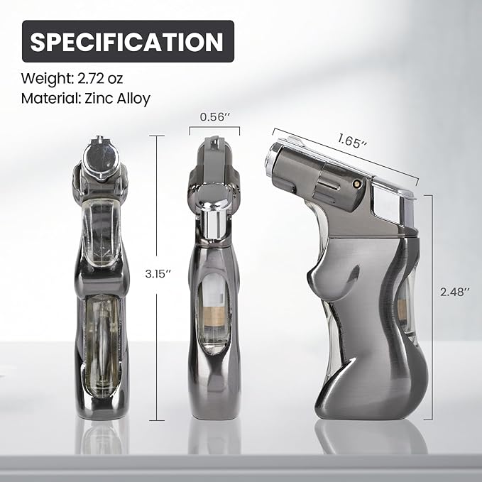 YUSUD Refillable Torch Lighter with Visible Fuel Window - Cool Blue LED Light Design - Adjustable Windproof Jet Flame - Butane Lighter for Camping & Unique Gift for Men Women (Butane Not Included)