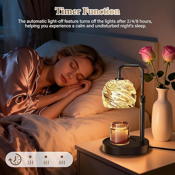 WarmEmbrace Candle Warmer Lamp with Timer for Jar Candles - Dimmable, Height and Brightness Adjustable Electric Wax Warmer Black, 2 Bulbs Included, House Warming Gift & Vintage Home Decor