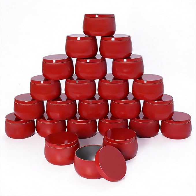 8oz Candle Tins | 24-Pack Premium Full Red 8 OZ Metal Candle Jars with Lids for Making Candles, Bulk Empty Candle Containers for Home DIY and Small Business
