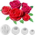 4 PCS Rose Candle Molds 3D Rose Flower Silicone Molds with Leaf Mold for Candle Making Mold DIY Handmade Soaps, Candle Gifts,Resin Crafts,Ice Cubes,Chocolate and Home Decorations Valentine's Day Gift