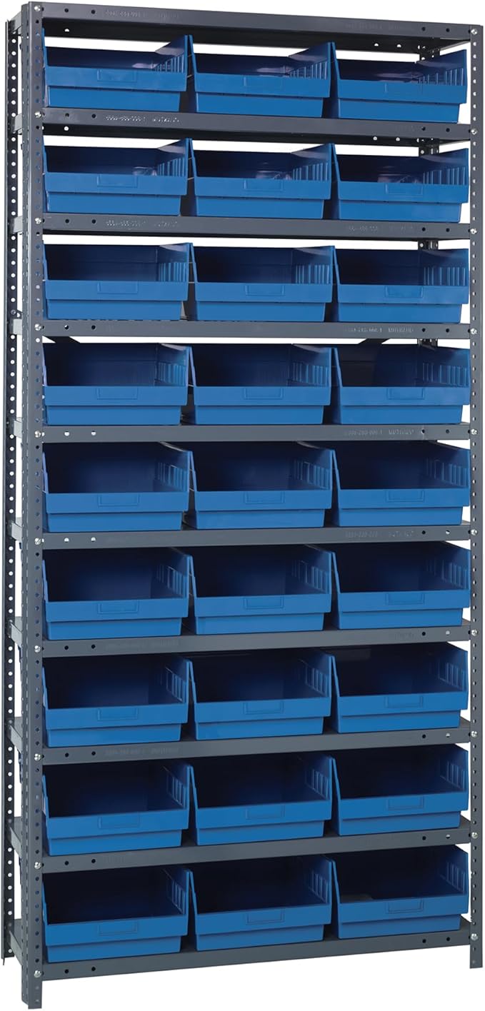 Quantum Storage Systems 1875-210BL Store More Steel Shelving Unit with 6" Shelf Bins, 18" D x 36" W x 75" H, Blue