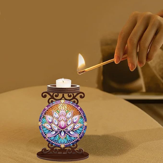 Diamond Painting Candle Plate Diameter 5cm Candle Holder Paint by Numbers Kit Sticks Holder Decor for Pillar Scented Flameless Ball Candles Candle Stand for Table Centerpiece Mandala