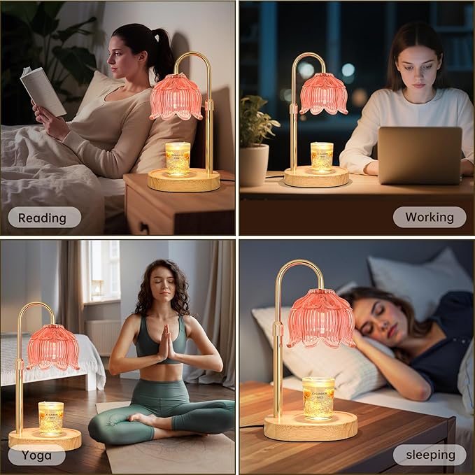 Flower Candle Warmer lamp with Timer Dimmer,Adjustable Height Candle Warmer,Fits All Jar Scented Candles,Christmas Gifts for Mom Women,Candle Lamp for Bedroom Home Decor,Pink