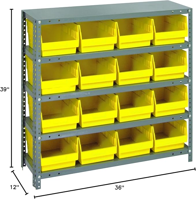 Quantum Storage Systems 1239-207YL Store More Steel Shelving Unit with 6" Shelf Bins, 12" D x 36" W x 39" H, Yellow