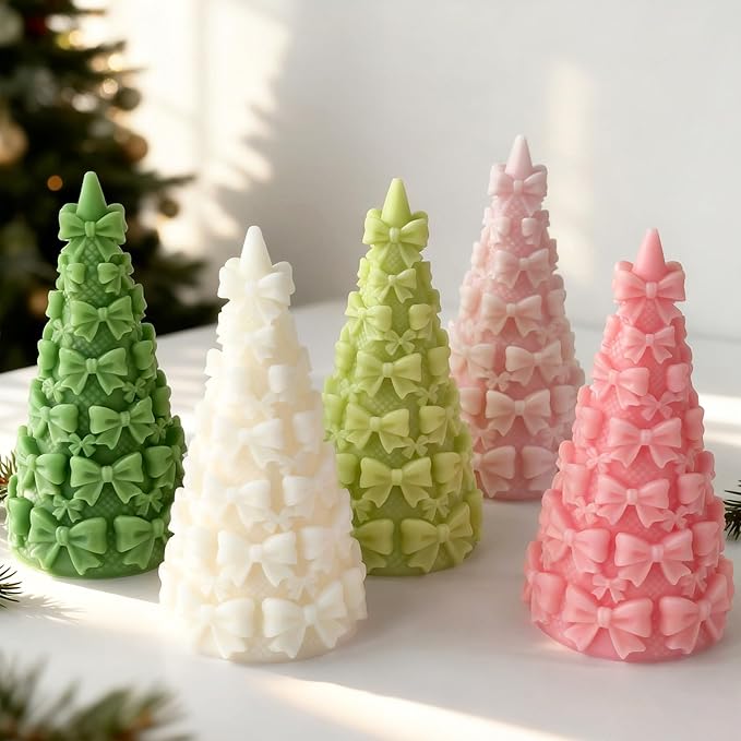 Candle Mold for Candle Making, 3D Conical Silicone Mold for Resin Casting DIY Plaster Polymer Clay Home Decoration (Bow&Tree)