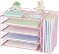 AUPSEN Pink Desk Organizers and Accessories,5-Tier Desktop Paper File Organizer with Adjustable File Holder, Office Desk Accessories for Office Supplies