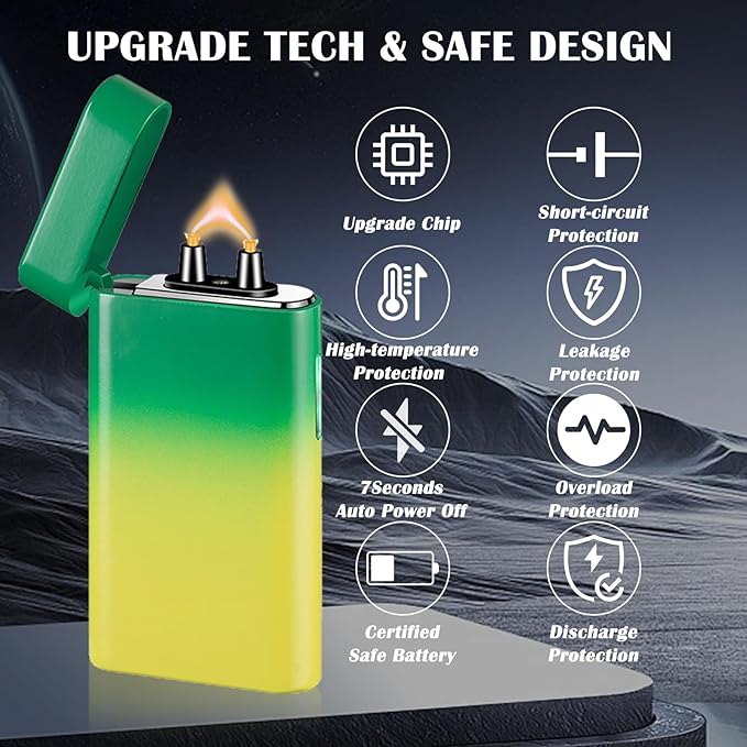 Electric Lighter Rechargeable Arc Lighter USB C Electronic Plasma Lighters Metal Chargeable Lighters with LED Dazzling Power Display Design for Outdoor, Camping, BBQ (YellowGreen)