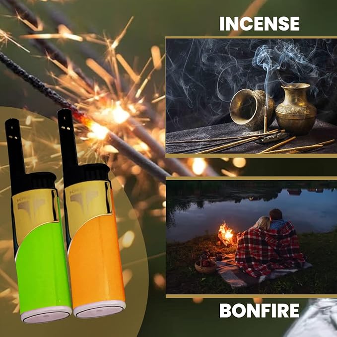 Kasher EZ Reach Candle Lighter with Candle Tool - Extended Wand - Ideal for Lighting Scented Candle Jar, Camping, Outdoor, and BBQ - Pack of 2 (Gold)