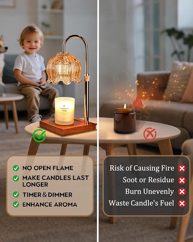 Flower Candle Warmer Lamp with Timer & Dimmer, Adjustable Height Candle Warmer, Mothers Day Birthday Gifts for Women Mom, House Warming New Home Decor, Wax Warmer with 2 Bulbs for Jar Candles