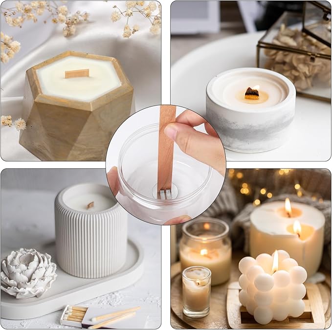 200 Pcs Wood Wicks for Candles Making, DIY Candle Wicks for Candle Making with Wick Trimmer, Replace Wooden Chip Lighter Wicks Holders, Natural Himemade Kit Functional Smokeless Long Lasting Flame