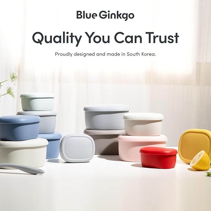 BLUE GINKGO Nesting Silicone Containers - Large Silicone Food Storage Container | BPA Free, Airtight, Dishwasher and Freezer Safe (47.5 oz) - Green