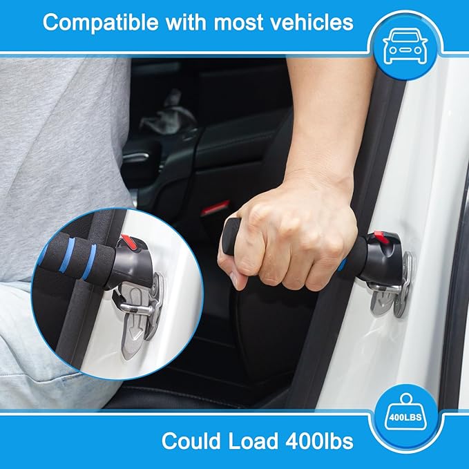 Shouken Elderly Car Handle Assist,Car Door Handle for Elderly,Support Multifunction Door Latch for Seniors and Handicapped (Blue - 2 Pack Car Handle + Strap)