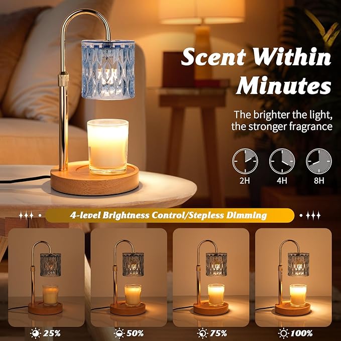 HAIDOLIANG Candle Warmer Lamp with Timer and Dimmer, Height and Brightness Adjustable,Glass Electric Wax Warmer with 2 Bulbs for Women Mom Gifts, Home Decor for Scented Jar Candles (Blue)