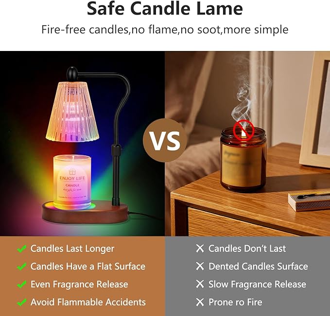 seenlast Candle Warmer Lamp with 8 Colors LED Changing,with Timer Dimmer Adjustable Height,Mothers Day Gifts,Vintage Home Decor