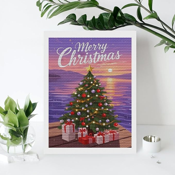 AIVKIEJK Diamond Painting Kits for Adults - Merry Christmas Coastal Winter Beach Painting DIY 5D Full Drill Diamond Dots Paintings with Diamonds Gem Art and Crafts Home Decor 12"x16"