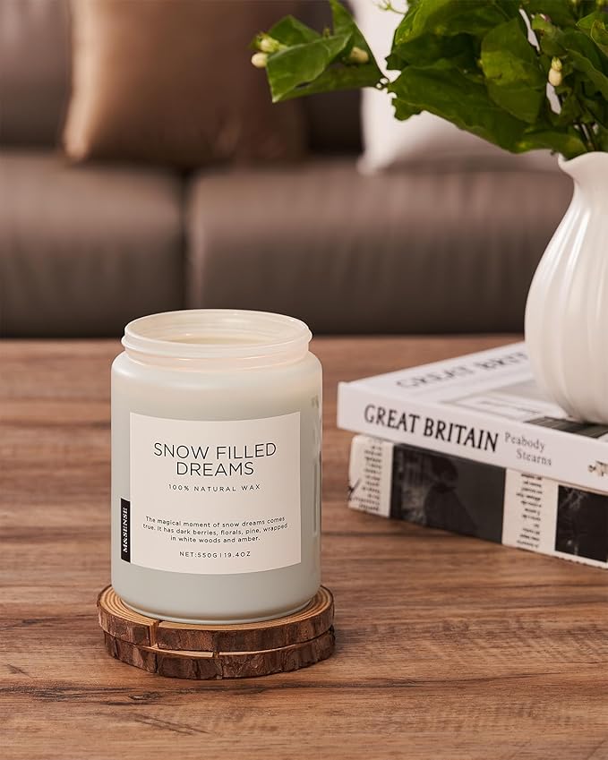 M&SENSE Snow Filled Dreams Winter Large Scented Candles, 19.4oz 110 Hour Clean Non Toxic Long Lasting Candle Organic Natural Soy Wax Candle Gifts for Women Men