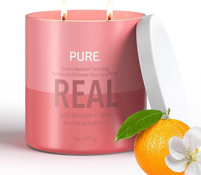 Candle-Lite Pure Apple Blossom & Neroli Odor Eliminating Scented Candles, Neofresh Technology Eliminates 99.9% of Odors, 16 oz 2-Wick Jar, Proudly Poured in The USA, Up to 60 Hours Burn Time