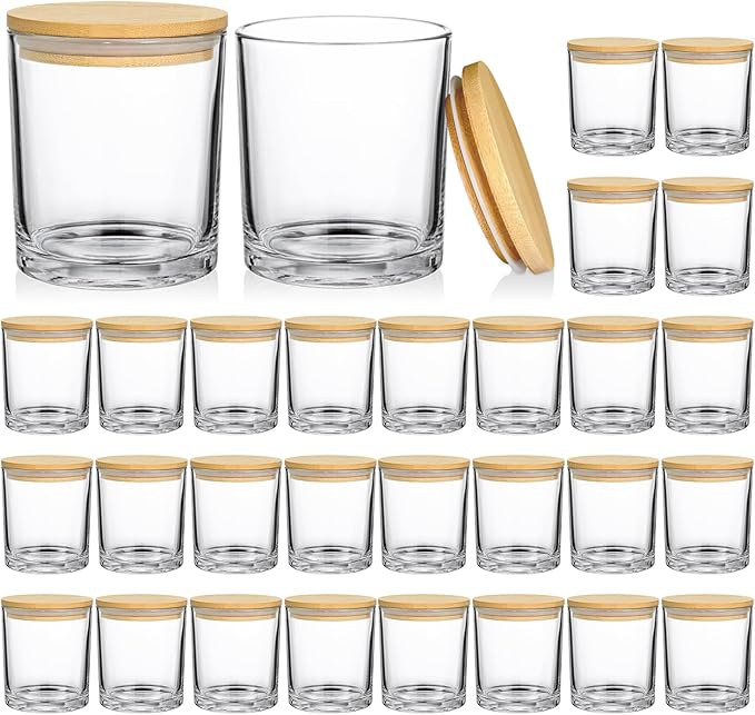 SUPMIND 30 Pack Glass Candle Jars -7oz Clear Empty Candle Jars with Bamboo Airtight Lid, Bulk Candle Containers for Making Candles, 7 Fl.oz