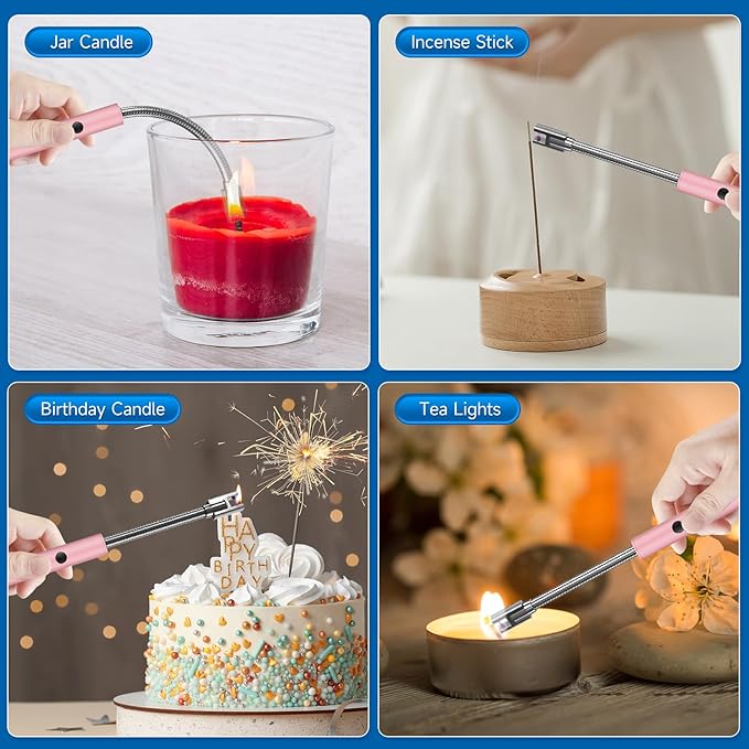 Flame bird 2 Pack Electric Candle Lighter Flameless Arc Windproof Flexible Long Neck USB Rechargeable Lighter for BBQ Grill Fireworks Camping.(Rose Gold)