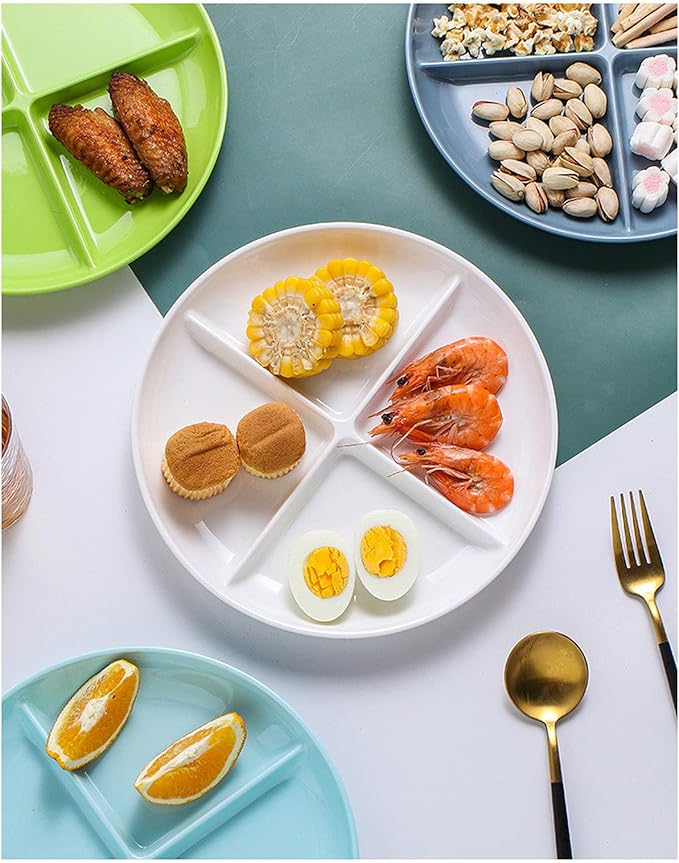 Grey Divided Plates Home Portion Control Plate Food Grade Snacks Divided Dinner Plate 4 Sections Fruit Plate for Women BPA Free - 1 Pack