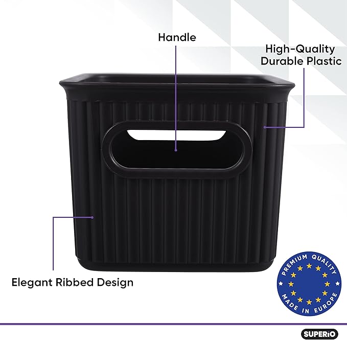 Superio Ribbed Collection - Decorative Plastic Basket Open Home Storage Bins Organizer, Small Brown (1 Pack) Container Boxes for Organizing Closet Storage Bins for Shelves Drawer Shelf 1.5 Liter