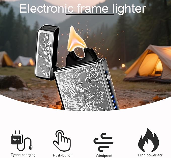 Electric Lighter Plasma Rechargeable with LED Battery Indicator Strong Flame, USB Convenient Charging, Windproof Lighter Outdoor(Black Dragon)
