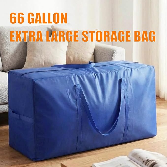 66 Gallon Extra Large Storage Bags, XXL Moving Bags with Zippers & Side Handles, Jumbo Big Storage Totes for Moving & Space-Saving Organization (Blue, 66 Gallon, 2 Pack)