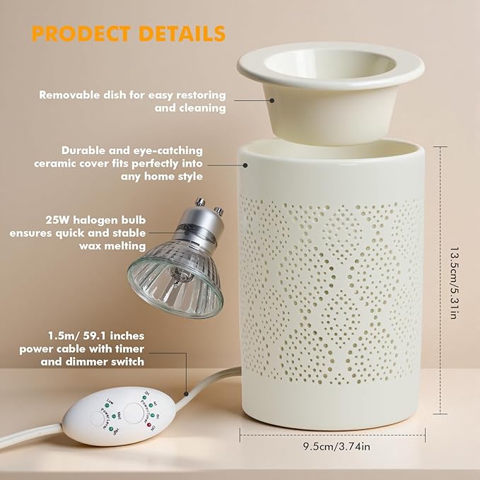 Bobolyn Wax Melt Warmer with Timer Ceramic Electric Candle Warmer Lamp with Timer and Dimmer for Scented Melts Wax Burner Fragrance Wax Melter for Home Office Bedroom Decor Gift for Mom Women