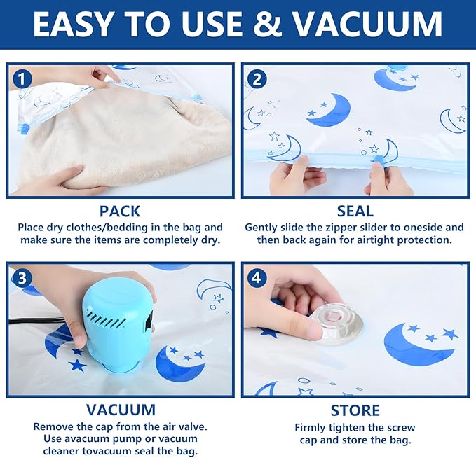 Vacuum Seal Bags for Clothing with Electric Pump,16 Pack Space Saver Bags (4 Jumbo, 4 Large, 4 Medium, 4 Small) Vacuum Storage Bags for Travel,Bedding,Blankets
