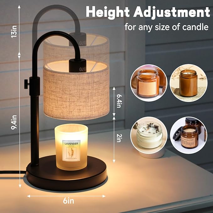 FINCMY Candle Warmer Lamp with Timer, Dimmable Candle Wax Warmer Candle Lamp Warmer with 2 Bulbs, House Warming Gifts Birthday Gifts for Women Bedroom Home Decor (Linen-Upgraded)