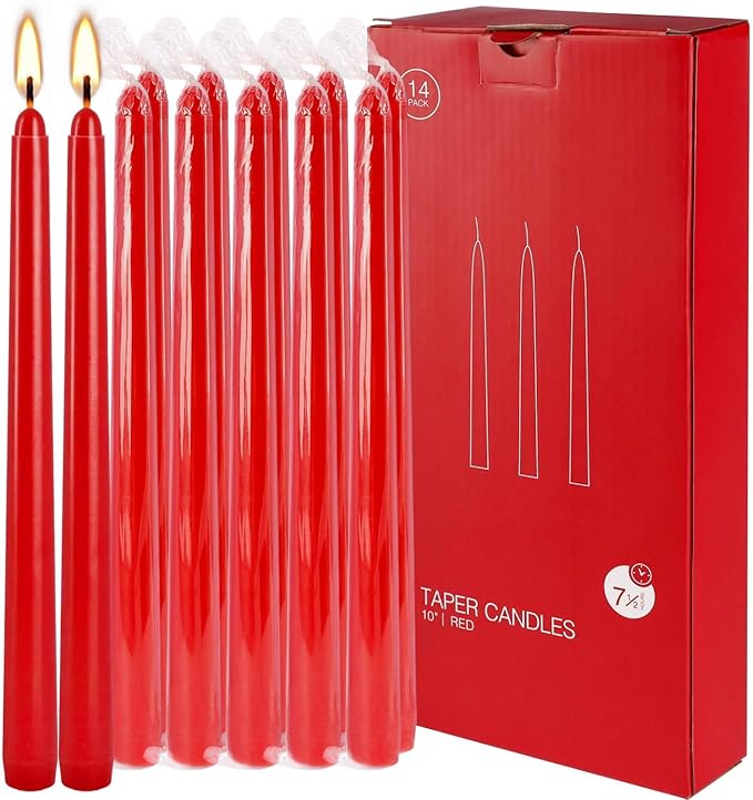 14 Pack Glowing Red Tapers Candles- 10-Inch unscented Candles for 8 Hours of Festive Magic, Perfect for Weddings,Valentine's Day, New Year Celebrations…