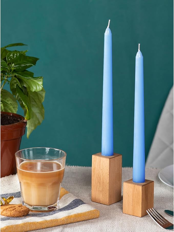 CANDWAX 12 inch Light Blue Taper Candles Set of 12 - Unscented Smokeless Dripless Tall Candle Sticks - Perfect for Special Occasions, Ordinary Dinners and as Easter Candles - Light Blue Candlesticks