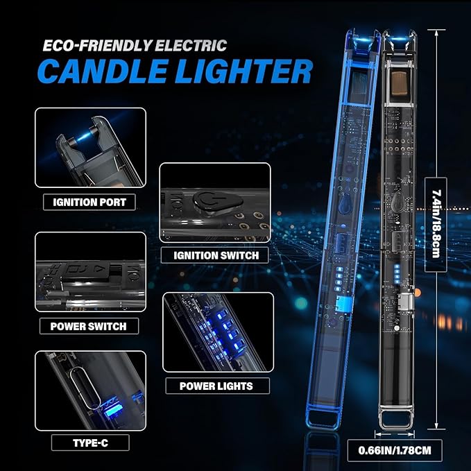 KTEBO 2 Pack Electric Candle Lighters - Rechargeable USB-C Arc Lighters with LED Display & Transparent See-Through Tech Design, Windproof Long Lighter for Candles,BBQ,Camping,Stoves,Stocking Stuffers