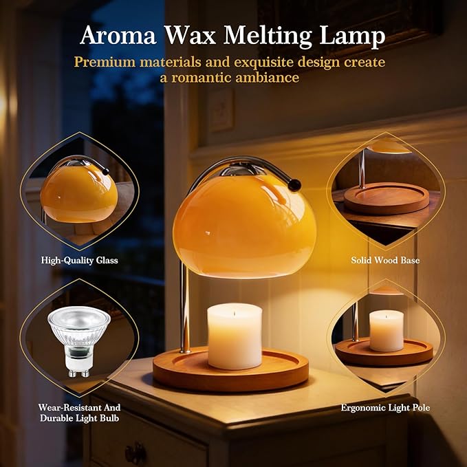 Topyond Candle Warmer Lamp with Timer & Extra-Large Wood Tray, Dimmable Vintage Aromatherapy Table Lamp, Candle Warmer, Bedroom Desk Decor Gift for Women and Home Decorators Valentine's Day
