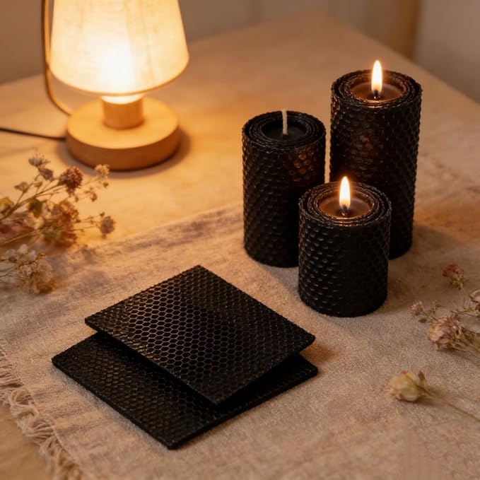 DIY Candles Sheet, Make Your Own Beeswax Candle Kit - 20 pcs in Black Colors 8 * 8inch with Cotton Wicks, Make Ideal Candles for Adults