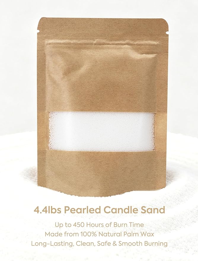 Monivi Candle Sand with Wicks 4.4lb Sand Wax White Pearled Candle Wax Beads with Wood Decorative Bowl, 2 Fragrance Oils Jasmin Cinnamon Total up to 450Burn hours DIY Candle Making Kit Mothers Day Gift