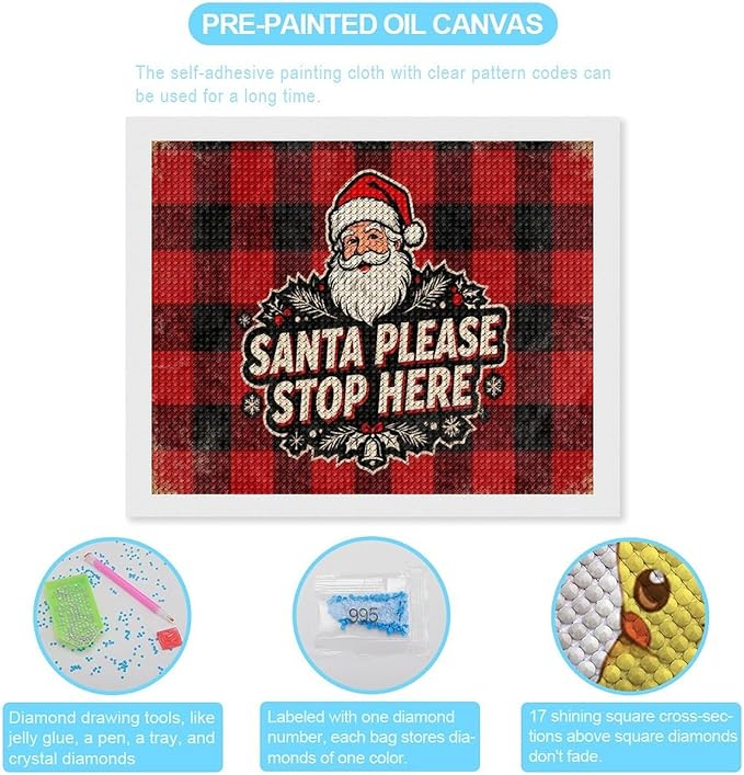 AIVKIEJK Diamond Painting Kits for Adults - Christmas Santa Please Stop Here Painting DIY 5D Full Drill Diamond Dots Paintings with Diamonds Gem Art and Crafts Home Decor 16"x20"