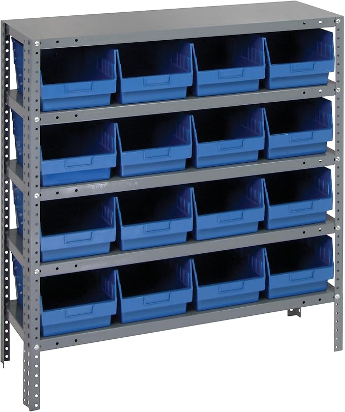 Quantum Storage Systems 1239-207BL Store More Steel Shelving Unit with 6" Shelf Bins, 12" D x 36" W x 39" H, Blue