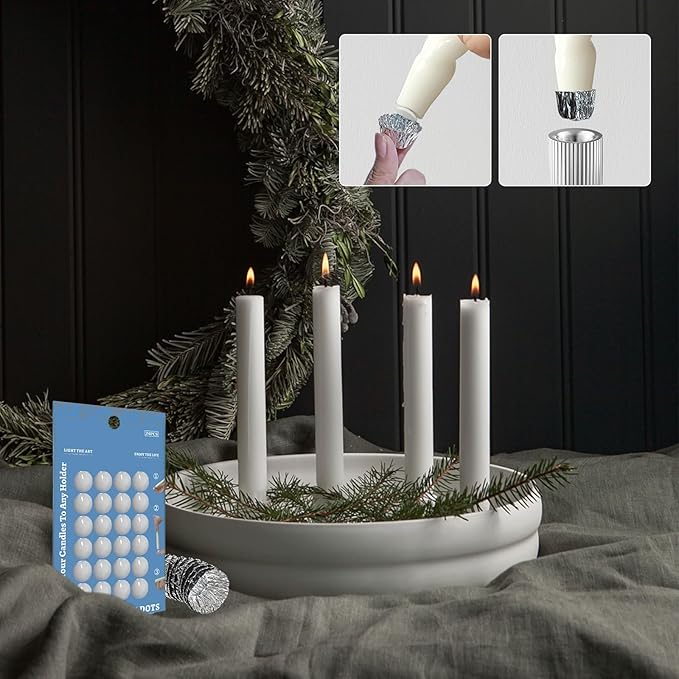 Silver Taper Candle Holders & Candle Dots - Bobeches for Securing Candles Upright,Decorative Metal Candle Fittings for Wedding Church Table Centerpieces Home Decor (54/Pack-Mixed)
